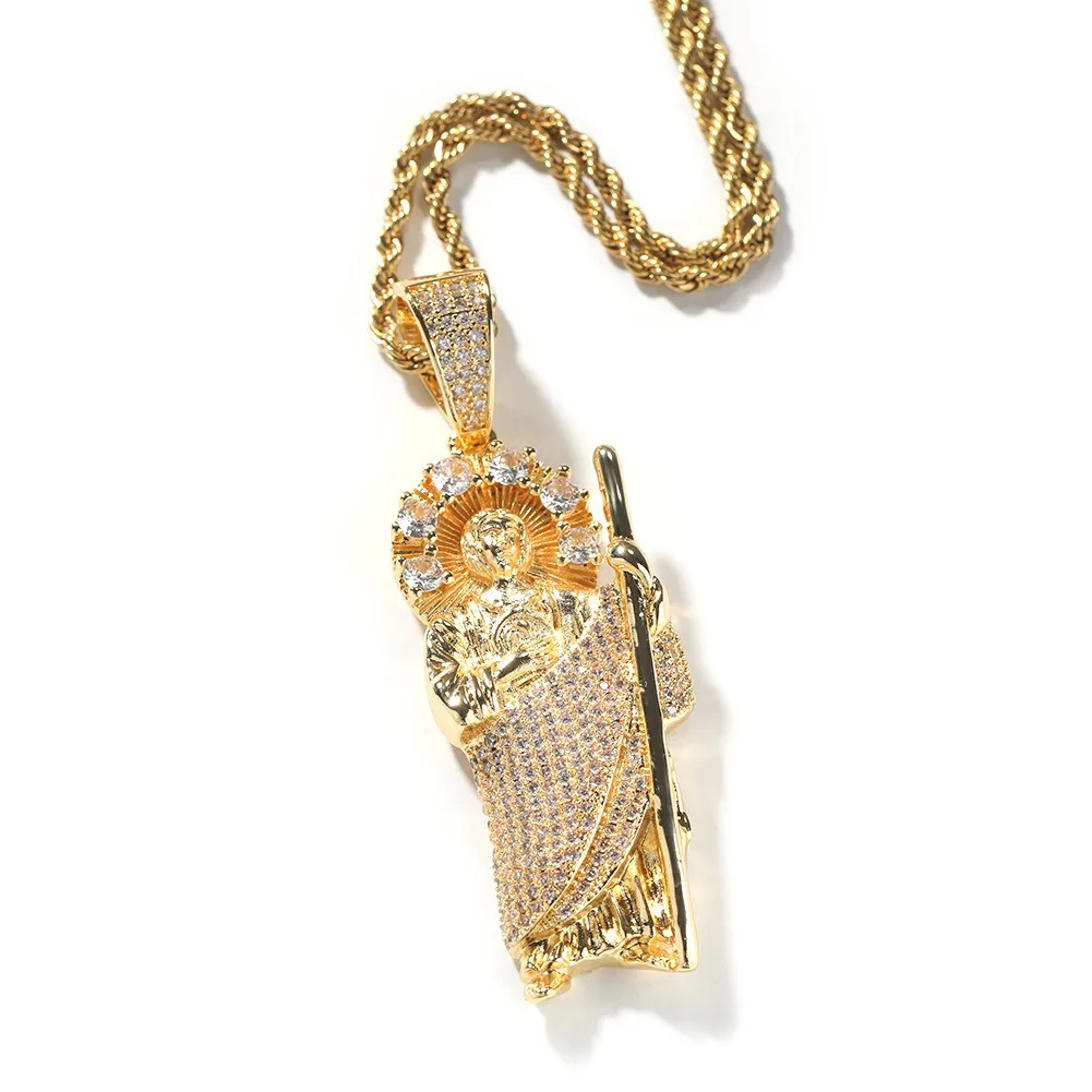 Classic Retro Hip Hop Portrait Pendant for Men Personalized Copper Zircon Inlay Rope Chain Brass Anniversary Jewelry