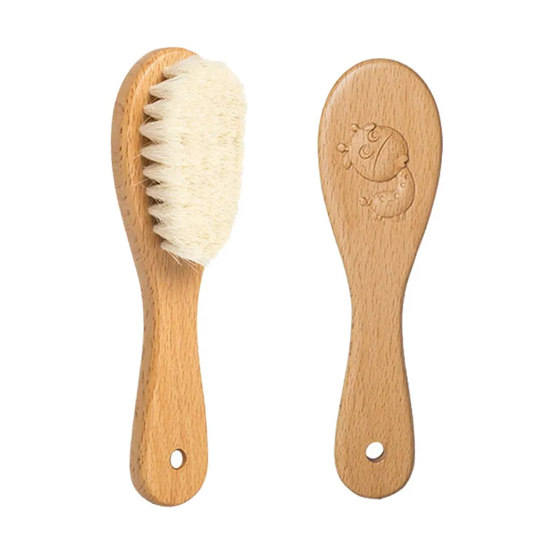 

Hot sale cute animal mental protection natural wood brush set mini soft bristle hairbrush for newborn baby