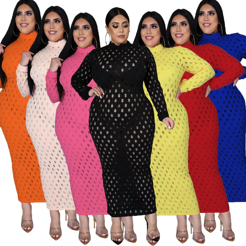 

New Arrivel Plus Size Solid Color Hollow Out Stylish Sexy bodycon Dress Women