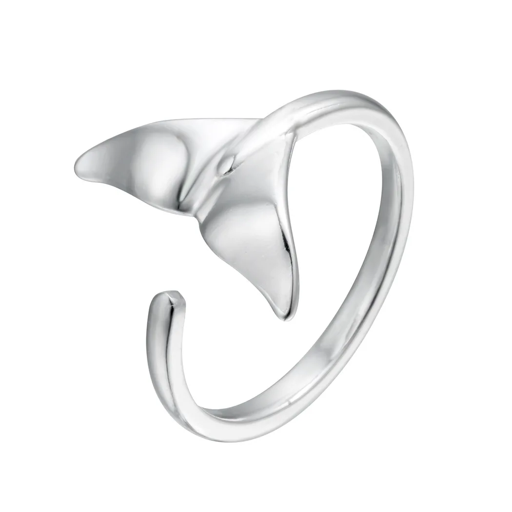 

Trendy 925 Sterling Silver Plated Adjustable Mermaid Whale Tail Dolphin Fin Ring for Women