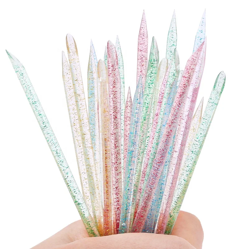 

Qiao 100pcs Nail Art Double Sided Multi Functional Crystal Stick Pink Plastic Cuticle Pusher For Manicure Pedicure