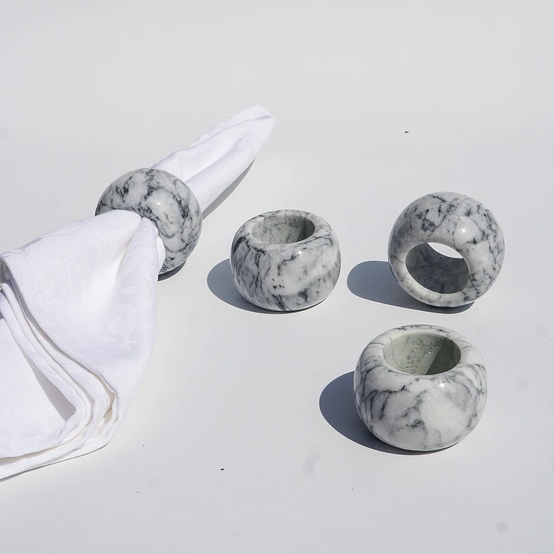 

High End Gray Natural Stone Marble Napkin Rings Set of 4