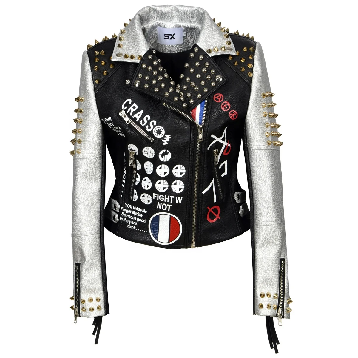 

Fall 2020 Women Clothes Winter Coat Plus Size Punk Rock Fashion Graffiti Rivet Motorcycle Leather Jacket