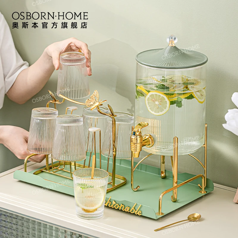 

OSBORN Home use drink dispenser cold water kettle glass drinking glasses cup storage bottles set with tray, Picture