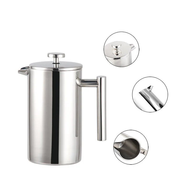 

Stainless Steel Metal Press Coffee Filter Cafeteira Expresso Amazon French Press Cafeteras, Silver