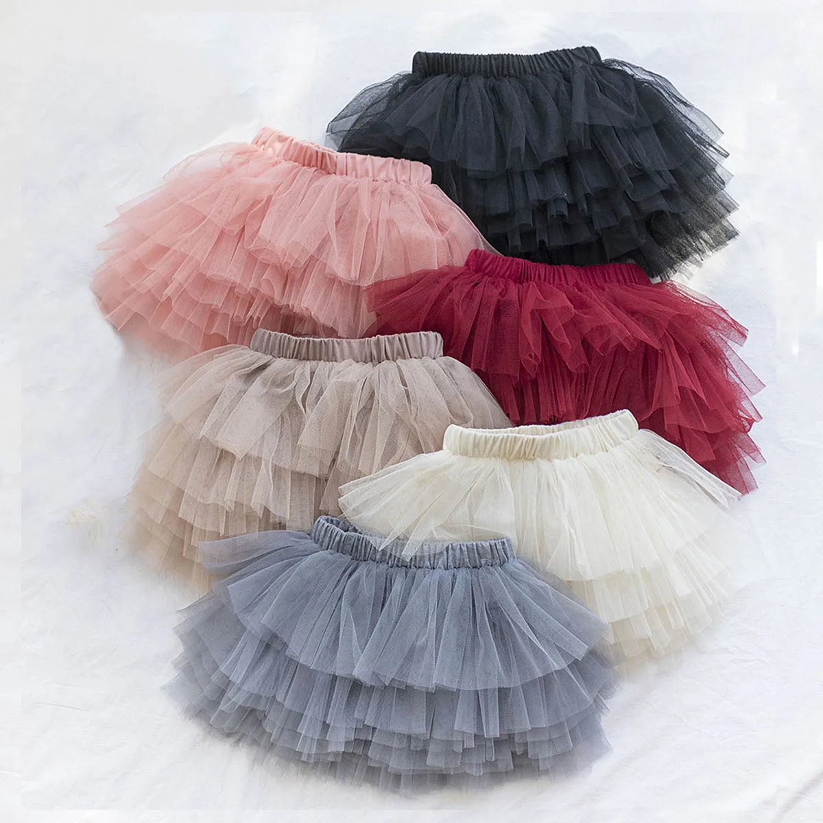 

Wholesale A-Line Solid Color Polyester Mesh Fluffy Kids Girls Tutu Pink Ballet Tutu Skirts, Picture shows