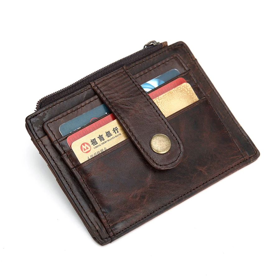 

In Stock Genuine Oil Wax Leather Coin Pocket Mens Business or Credit Wallet Card Holder, Customized