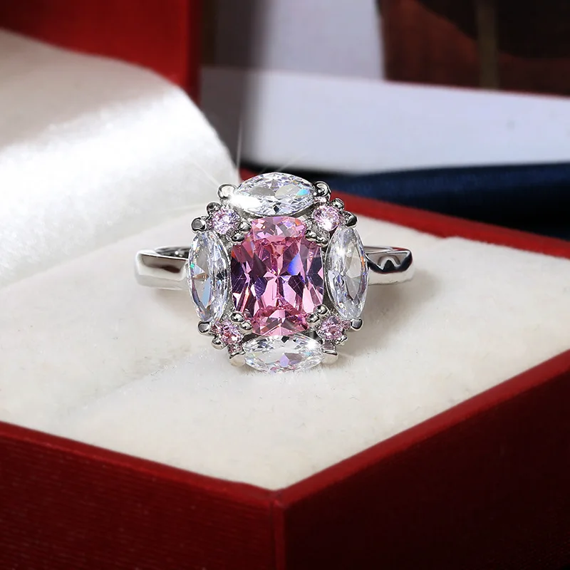 

Fashion Jewelry KYRA01056 3A Platinum Plated 3A Pink Zircon Rings for women, Silver