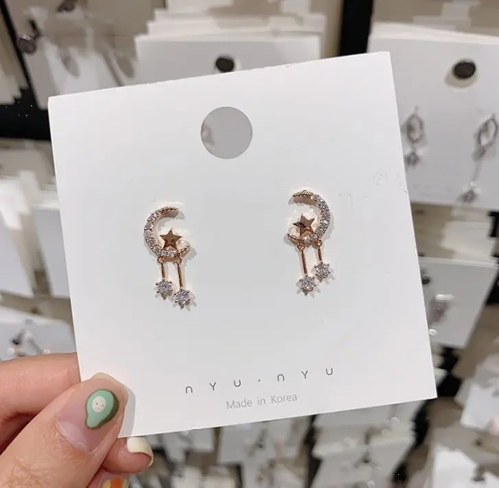 

S925 silver post new personality star and moon earrings female trend star short earrings ins earrings