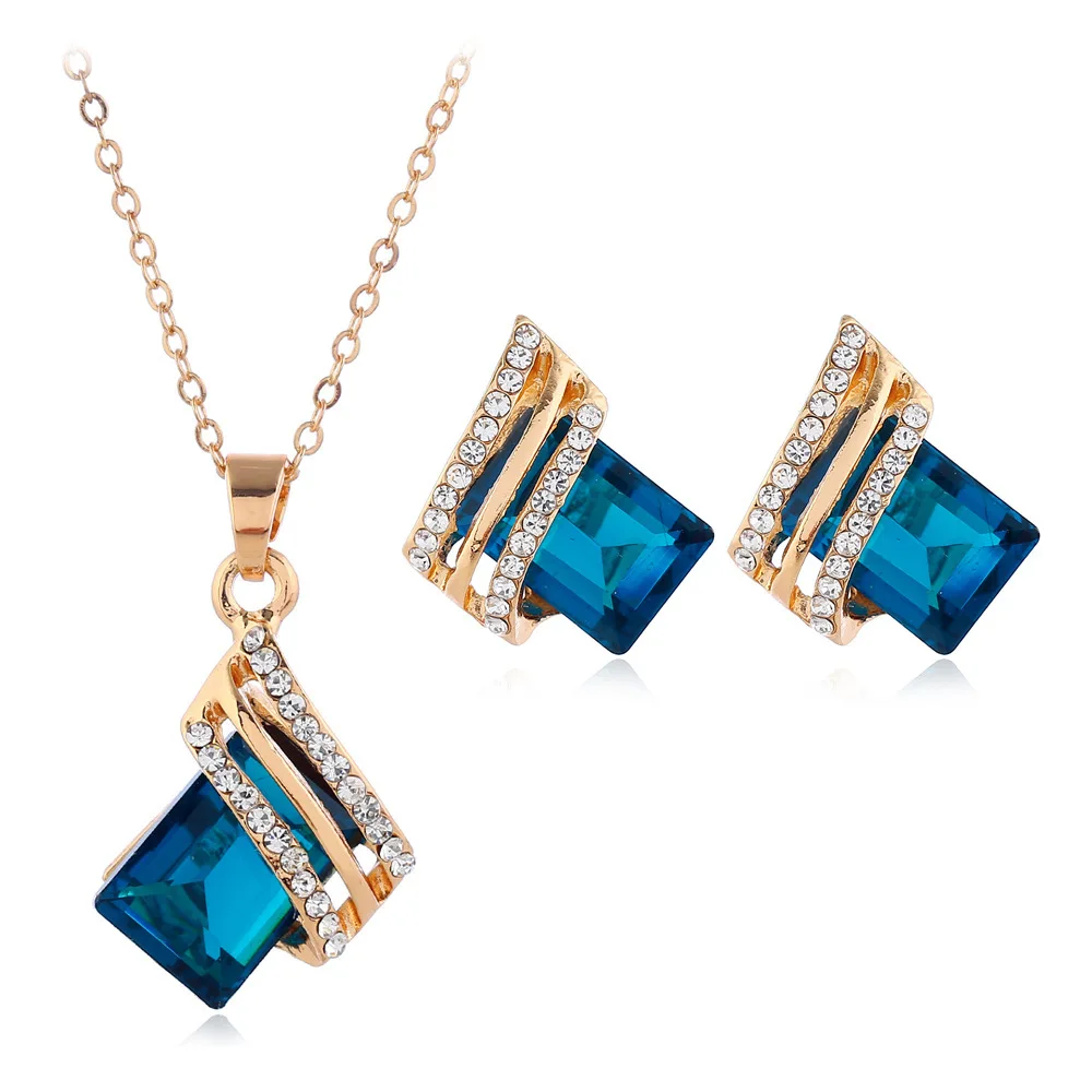 

Amazon Hot Sale 18k Gold Plated Emerald Jewelry Set Green Cubic Zircon Necklace Set For Wedding