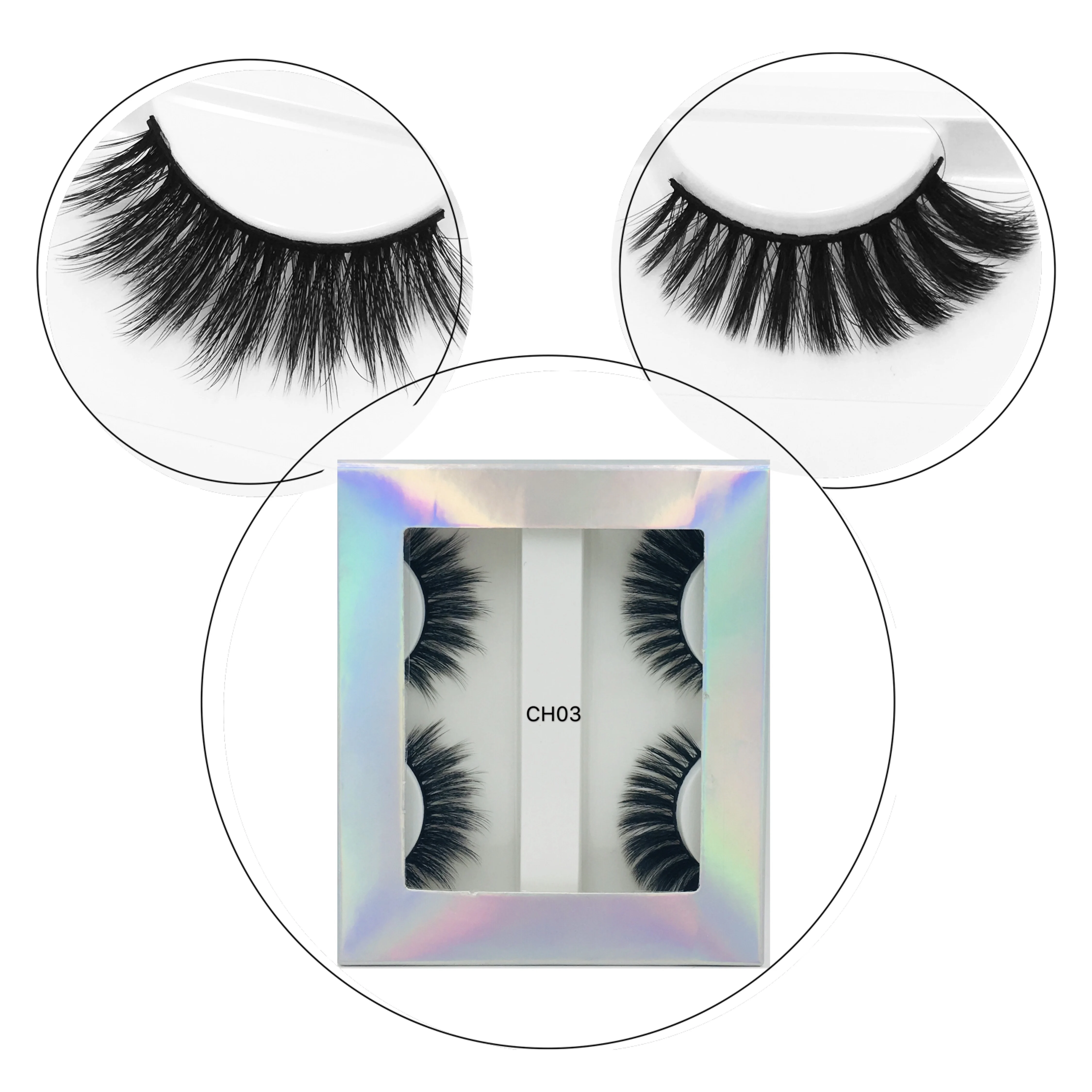 

The newest 6 styles CH03 mix 2airs 3D 100% handmade Mink lashes thick Fake Eyelashes with Laser silver box, Natural color