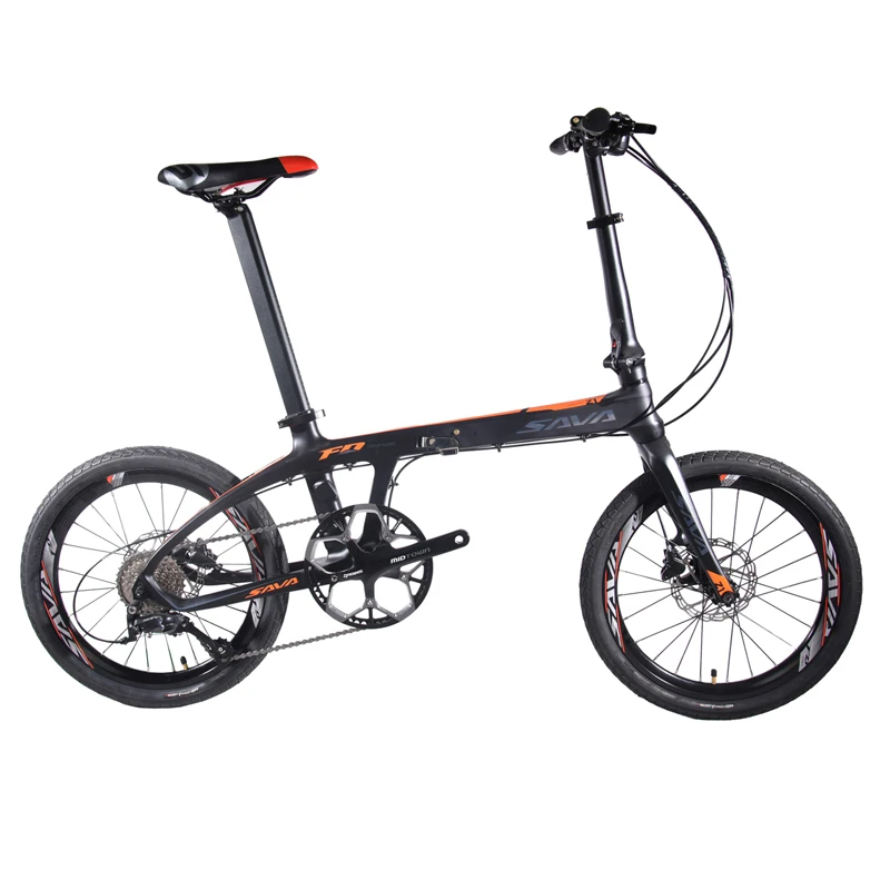 

SAVA Folding Bike Adult Folding Bicycle 20 inch Carbon Fiber Bike Foldable Mini Carbon City Bike Folding bicwith SHIMANO SORA 9s, Black red/black blue/black orange