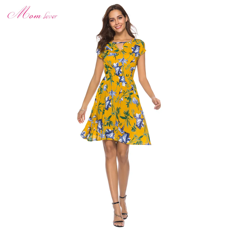 

2020 Women Casual Sexy Clothing floral print dresses polyester vintage dresses women sexy, As picture