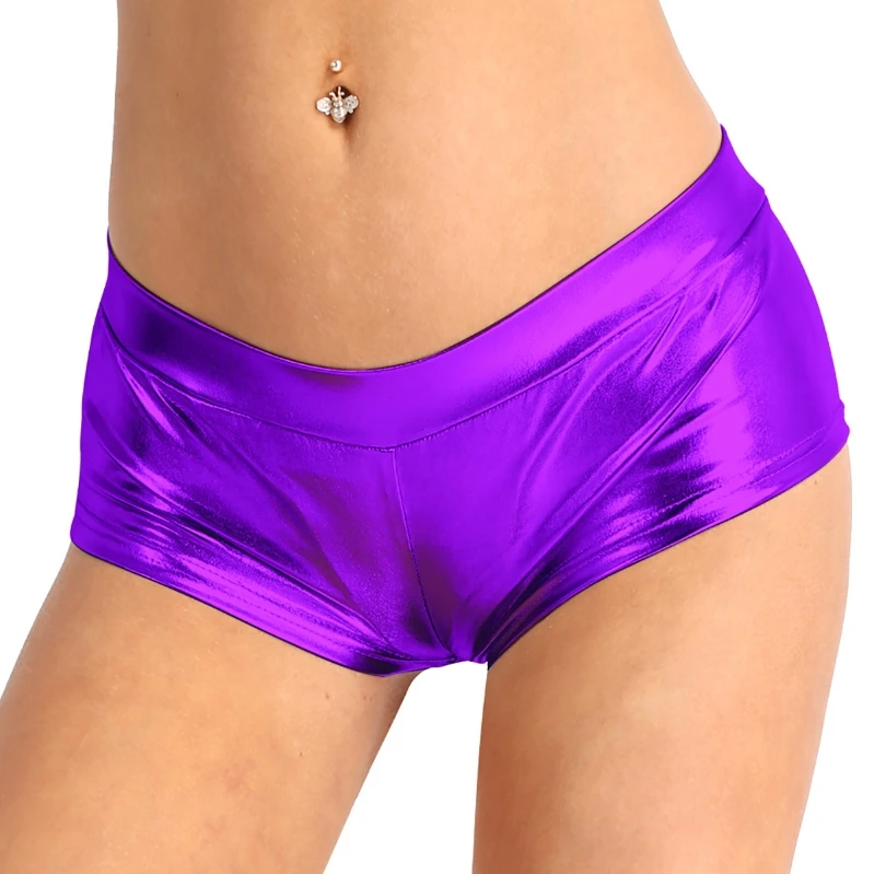 

iEFiEL Women Fashion Shiny Faux Leather Hot Shorts Plus Size Solid Sexy Clubwear Raves Festivals Costumes