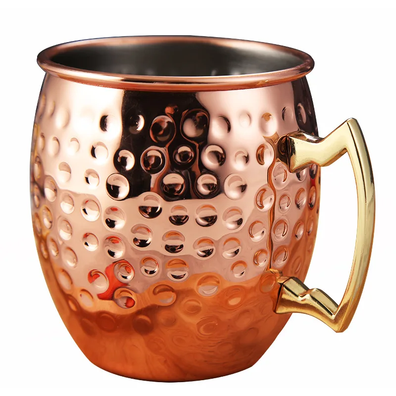 

Feiyou hot sale custom 401-500ml copper plated drinking mug 16oz stainless steel moscow mule copper beer mug with handle, Customized colors acceptable