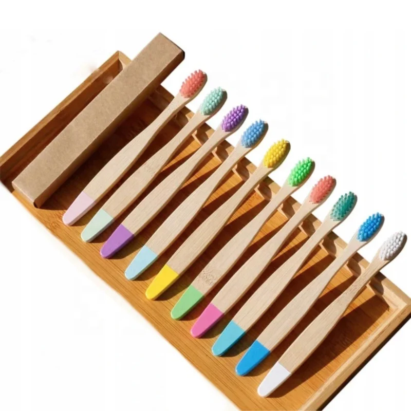 

Hot Sale Natural Eco Charcoal Bamboo Toothbrush Dent Remover Kids Wave Soft Bristle Wooden Round Handle Brush Cepillo De Dientes, Multicolor