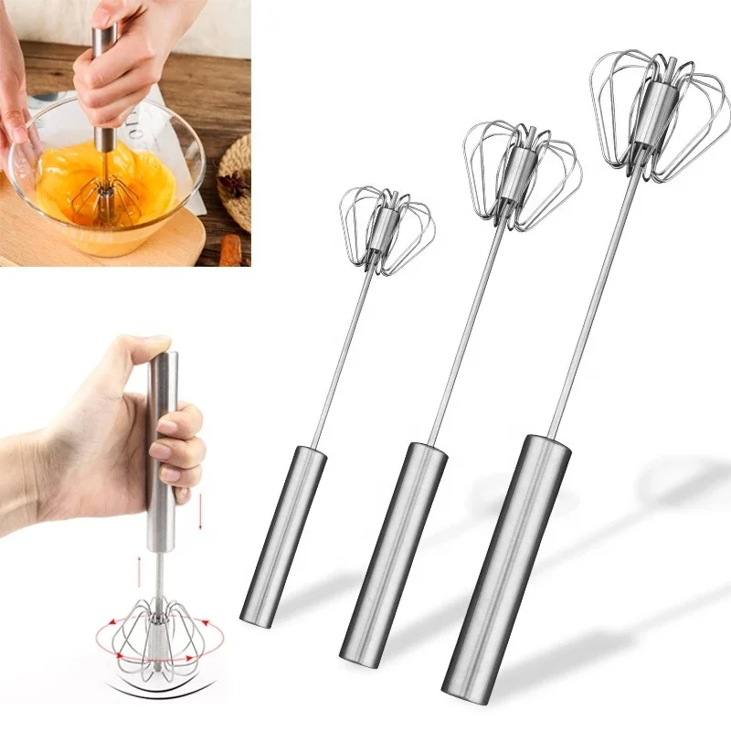 

Egg Tools Semi-automatic 304 Stainless Steel Manual Hand Mixer Self Turning Rotatable Egg Stirrer Egg Beater Whisk