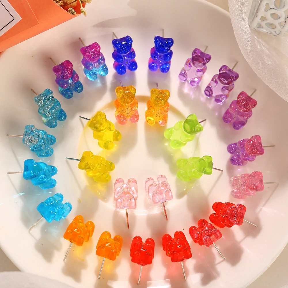 

51066 Korean Minimalism Cartoon Women Dangling Resin Jewelry Mixed Color Small Cute Mini Gummy Bear Earrings for Girls