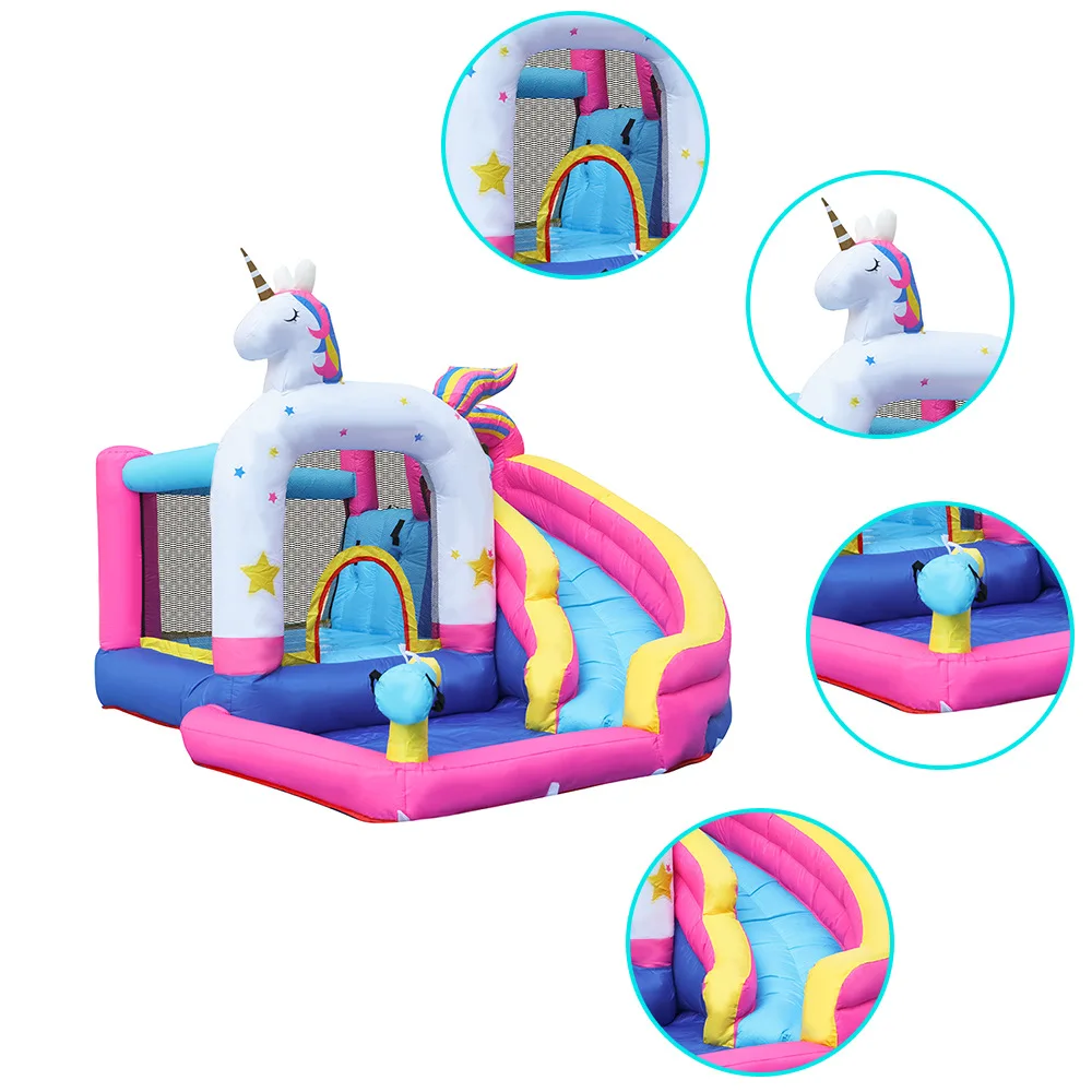 

inflatable Jumping Castle Water Park inflatable unicorn bouncer combo with slide and pool for kids, Custom