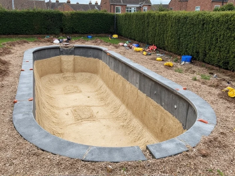 DIY pool excavation with safety barriers