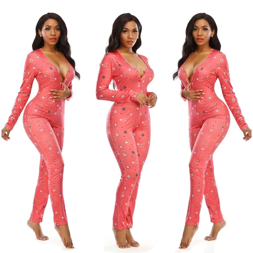 

2021 New marry christmas Deep V Neck Long Sleeve pants onesie santa sleepwear women pajamas sexy christmas onesie for women, Photo color