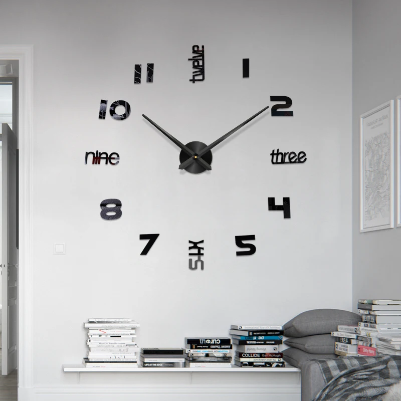 

EMAF Novelty modern living room large 3d DIY wall clock home decorative frameless none ticking quartz wall clock sticker