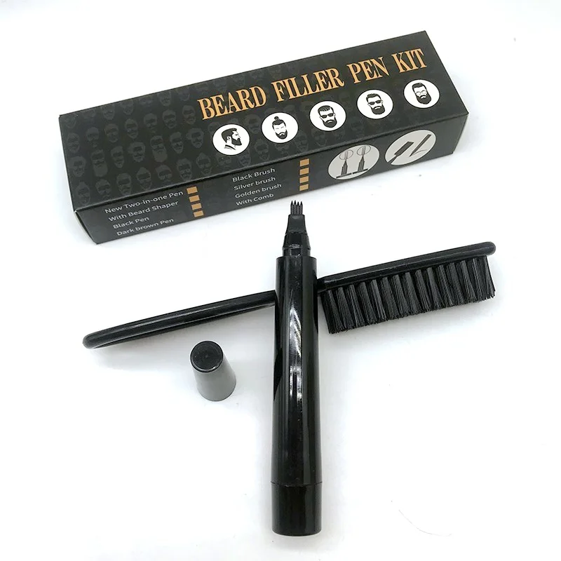 

waterproof color custom logo beard dye pen filling fill up pencil brush kit for men, Black, brown