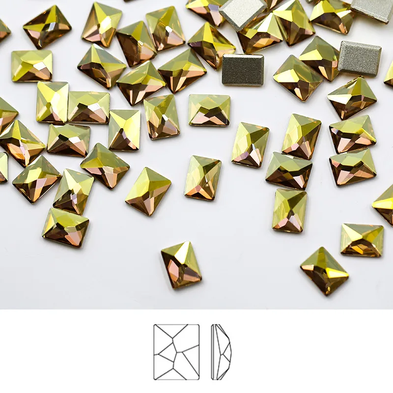 

Paso Sico Korea Popular Golden Shiny Sunshine High Quality glass square stone flat back for Nail Art