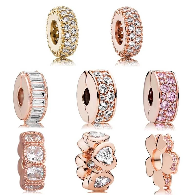 

Primitive rose gold wildflower clip 925 sterling silver bead fits DIY jewelry European bracelet