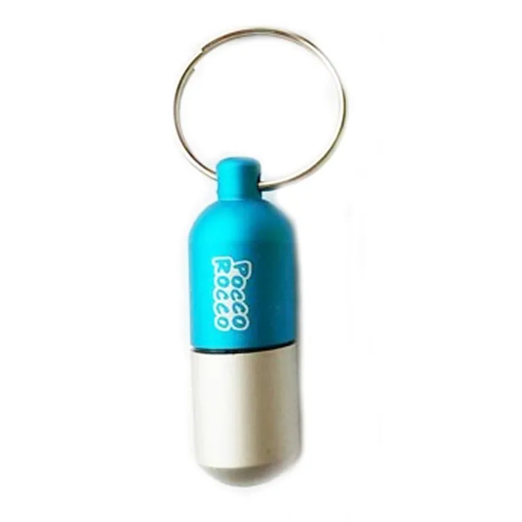 
promotional custom metal aluminum keychain pill containers 