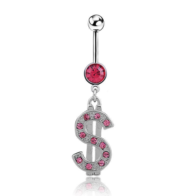 

HOVANCI 14G surgical steel belly button piercing hypoalogenic DOLLAR sign pendant belly ring with rhinestone, Blue,pink