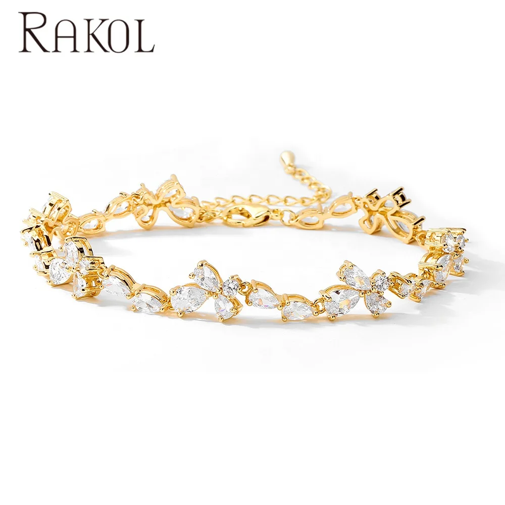 

RAKOL BP5033 2022 hot selling brand bracelets women zircon chain adjustable bracelet CZ charm bracelet tennis