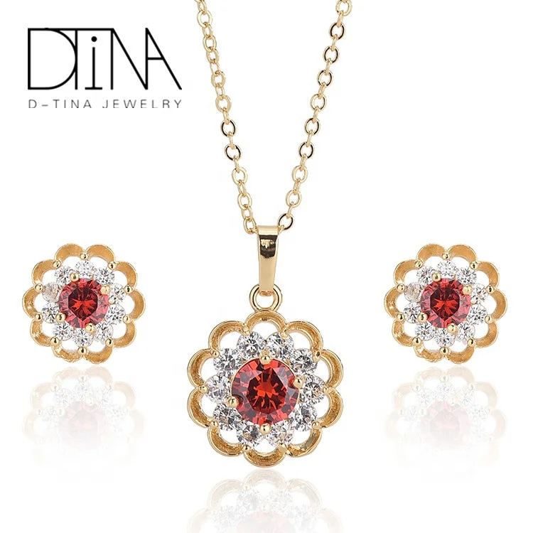 

DTINA ES-0318 Luxury multi-color optional lace earrings necklace jewelry set, Gold color