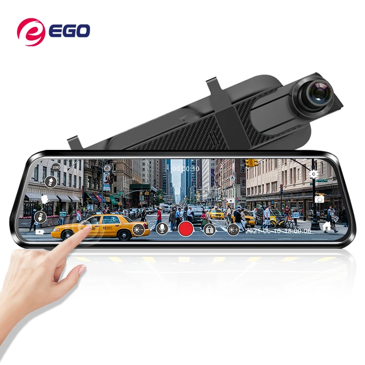 

EGO Hot Selling Wholesale 10 Inch Streaming Car Black Box Dash Cam 2.5d Curved Mirror Car Video Dvr Recorder Rearview Camera