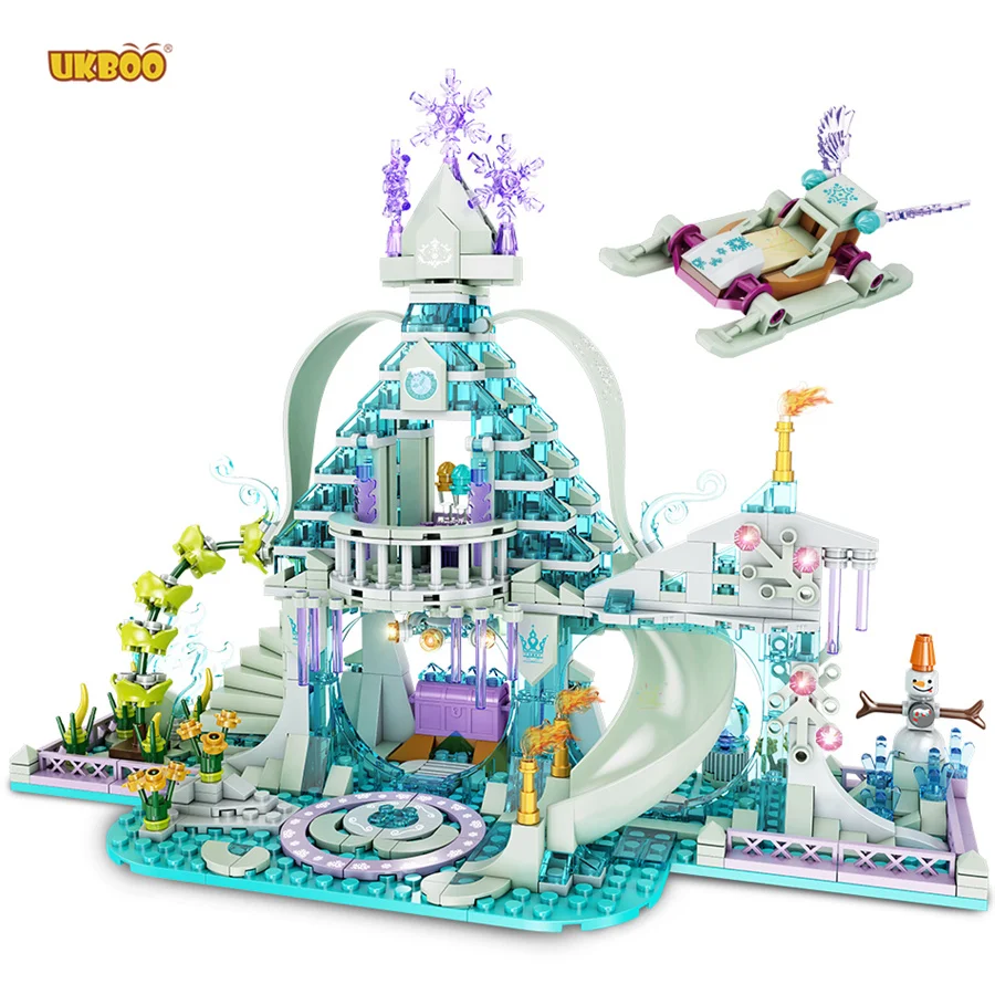 

Free Shipping UKBOO 724PCS Crystal House Carriage Princess Palace Brick Building Blocks Friends Girls Ice Snow Magic Castle
