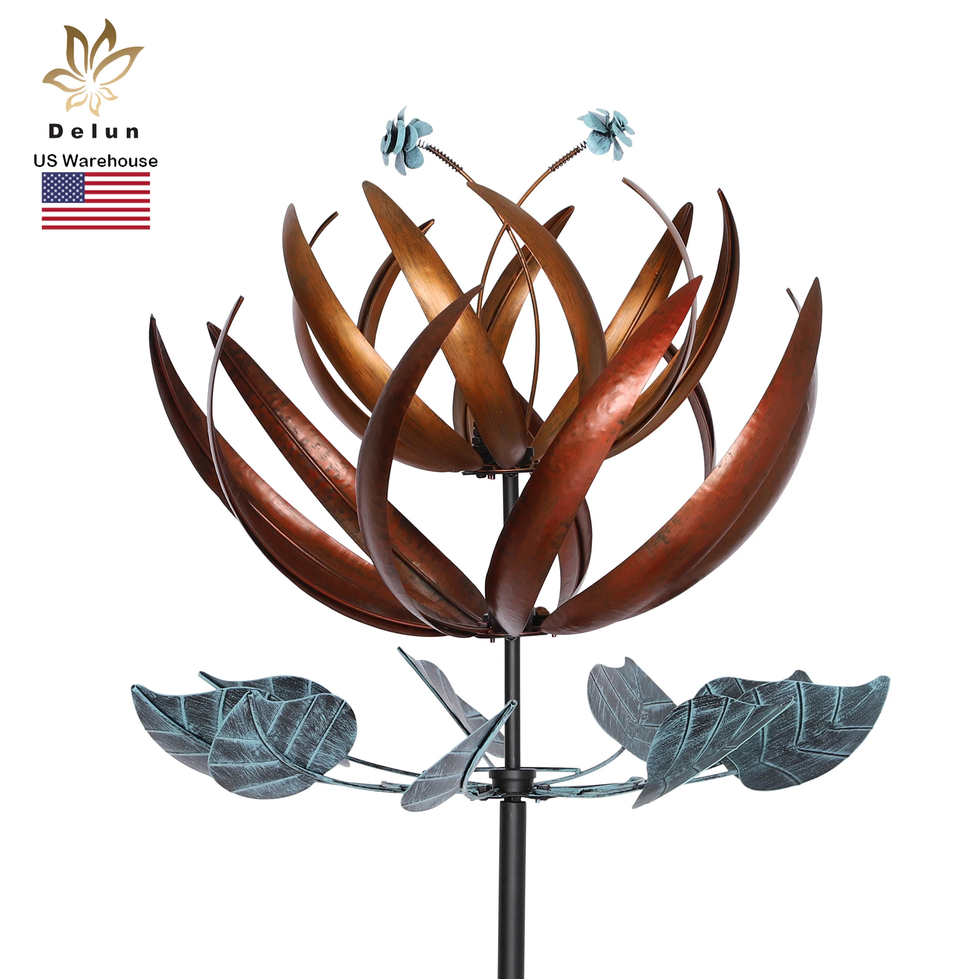 

Unique Design Yard Art Outdoor Metal Large Kinetic Lotus Wind Spinner On Pole