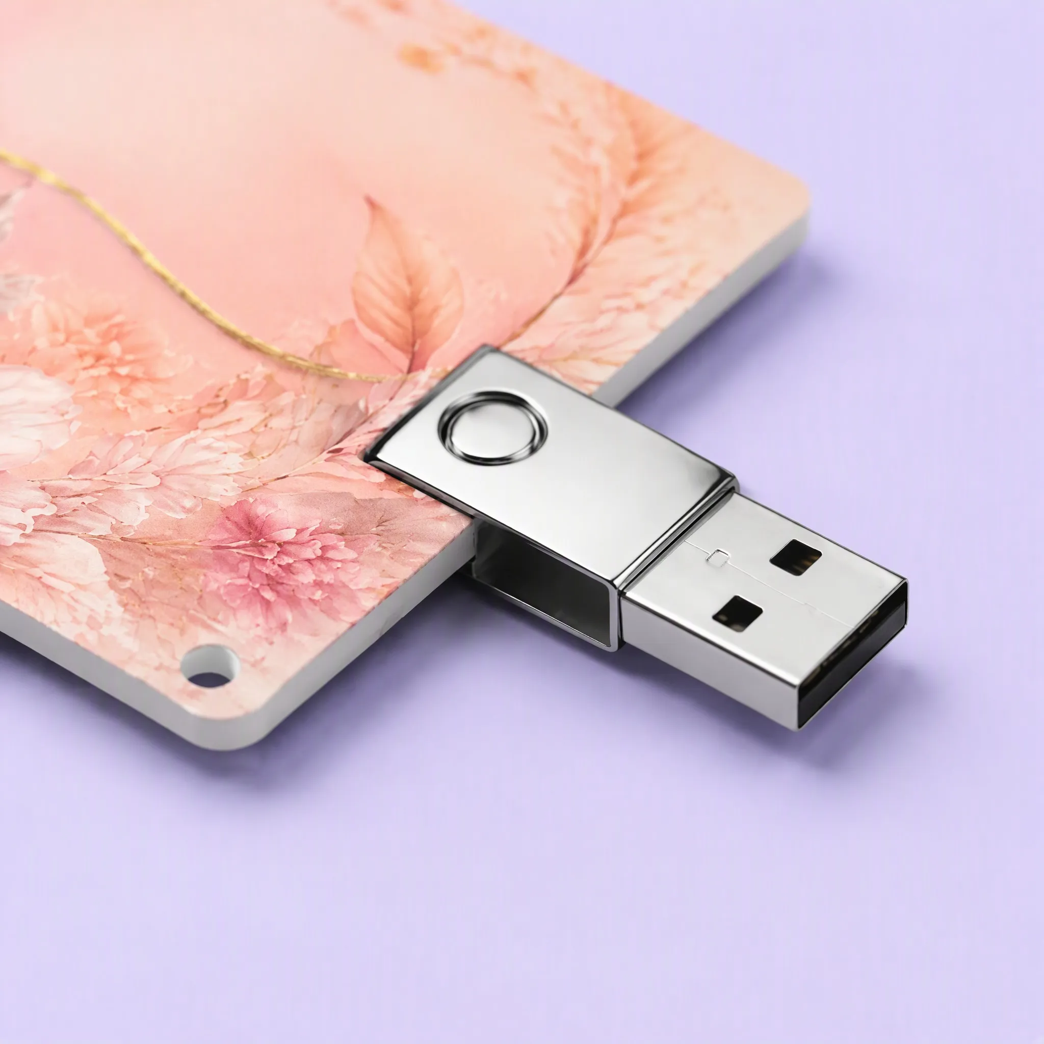Extreme Macro Close-Up of Chrome Swivel Mechanism, Pivot Bezel, Lanyard Hole, and USB Interface