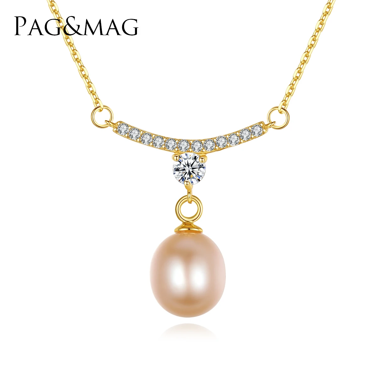 

PAG&MAG Round Shape Silver 925 Natural Pendant Freshwater Pearl Strand for Ladies Necklace