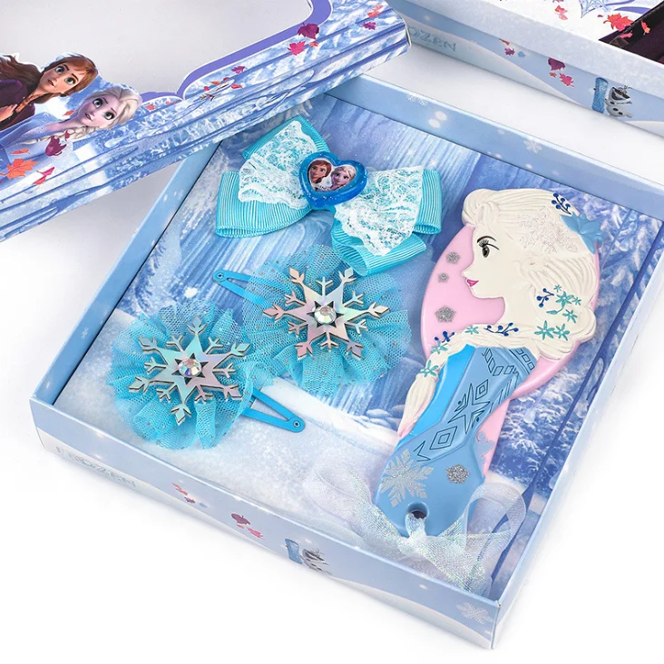 

Wholesale Frozen Elsa Princess Hair Accessories Comb Set Headdress Hairpin Princess Headband Kids Hair Brush Gift Set