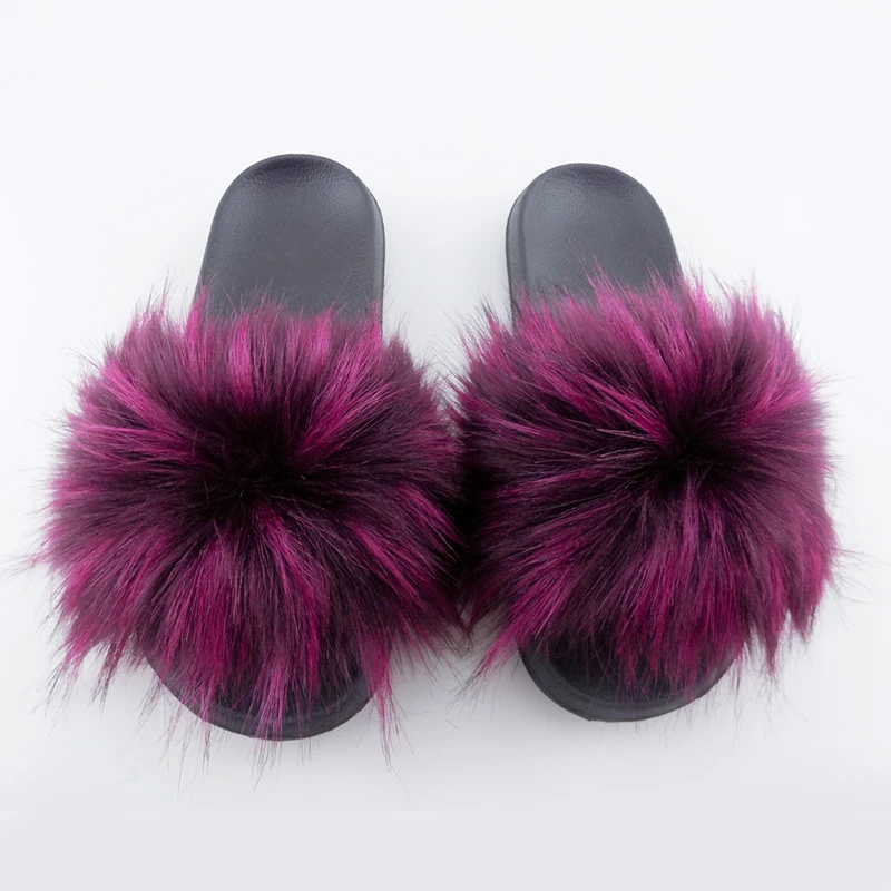 

Ladies Custom Fur Slippers Wholesale faux Fur Slippers Women sewing Fox Furry Fluffy Sandals Slippers Fur Slides
