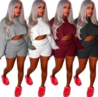 

GX730 fashion short cropped top two pieces sweater set women