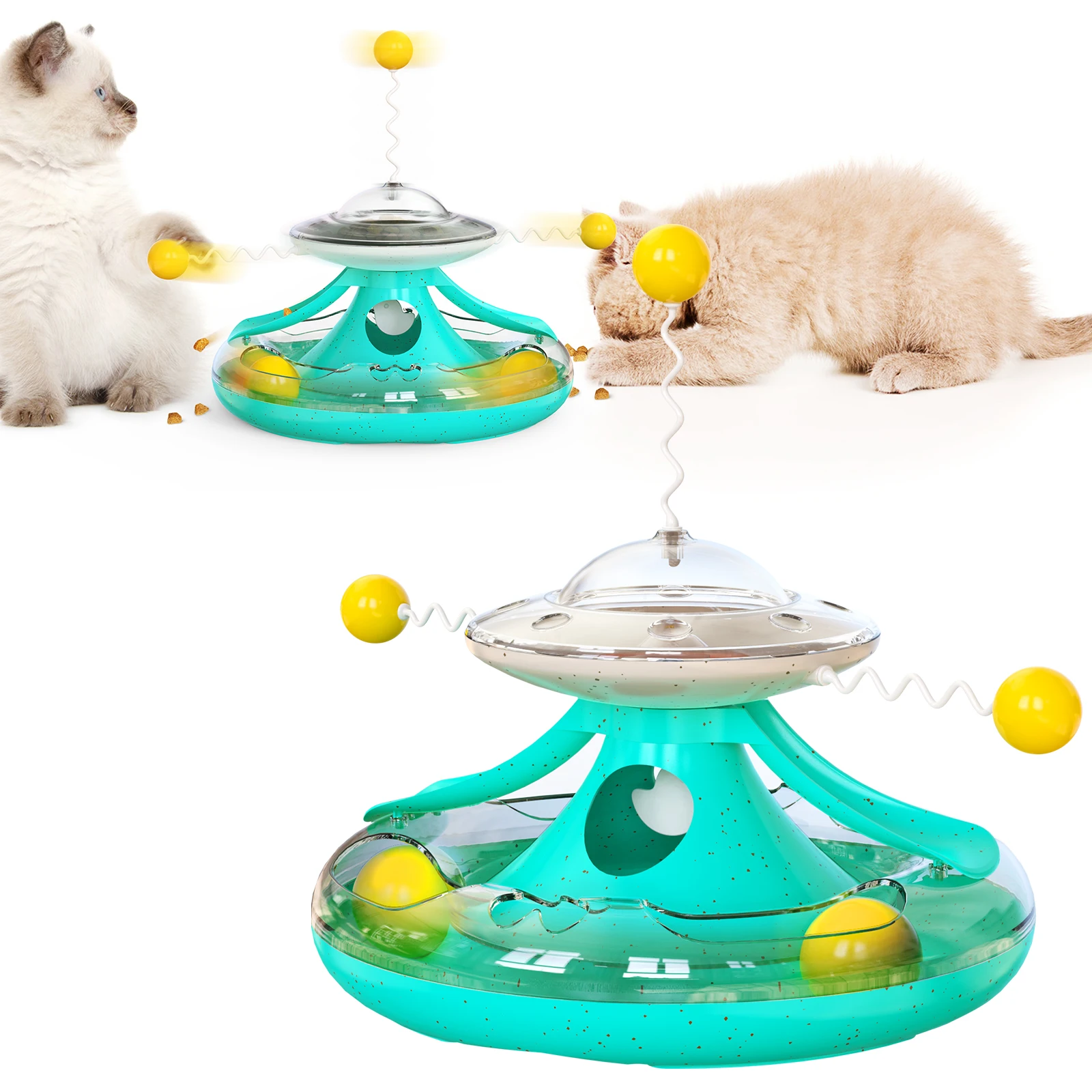 

Cat Turntable Toy Food Leaking Interactive Cat Toys, Pin, blue, green, yellow
