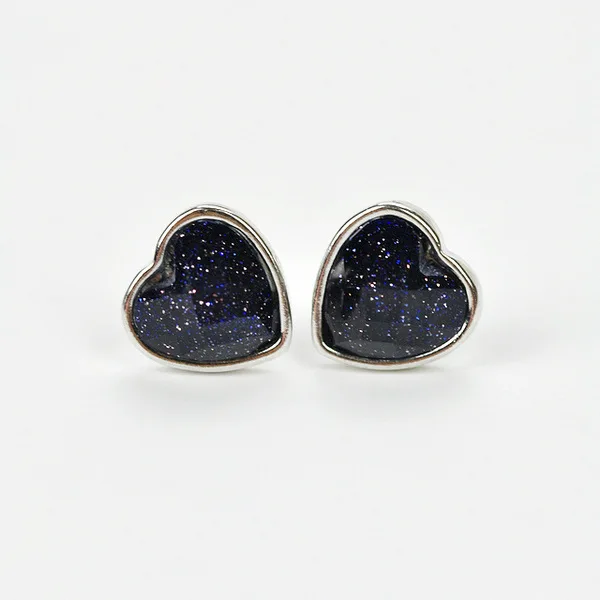 925 sterling silver heart-shaped black purple sand earrings for men and women Korean fashion earrings Joker