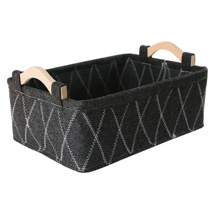 

High Quality Felt Storage Basket With Wooden Handles, Grey