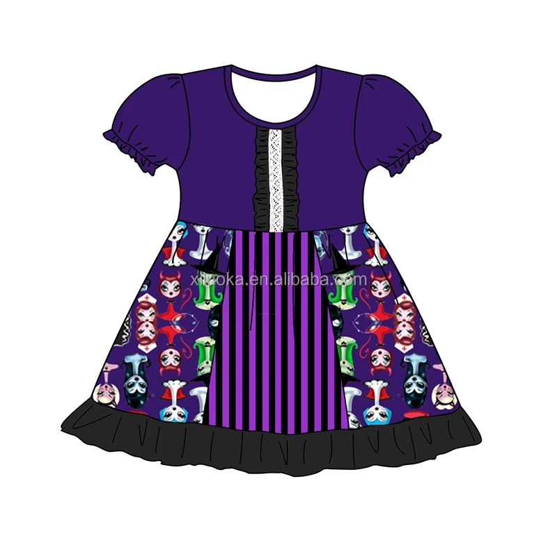 

Hot Sale Children Boutique Clothing Short Sleeve Halloween Kids Dress