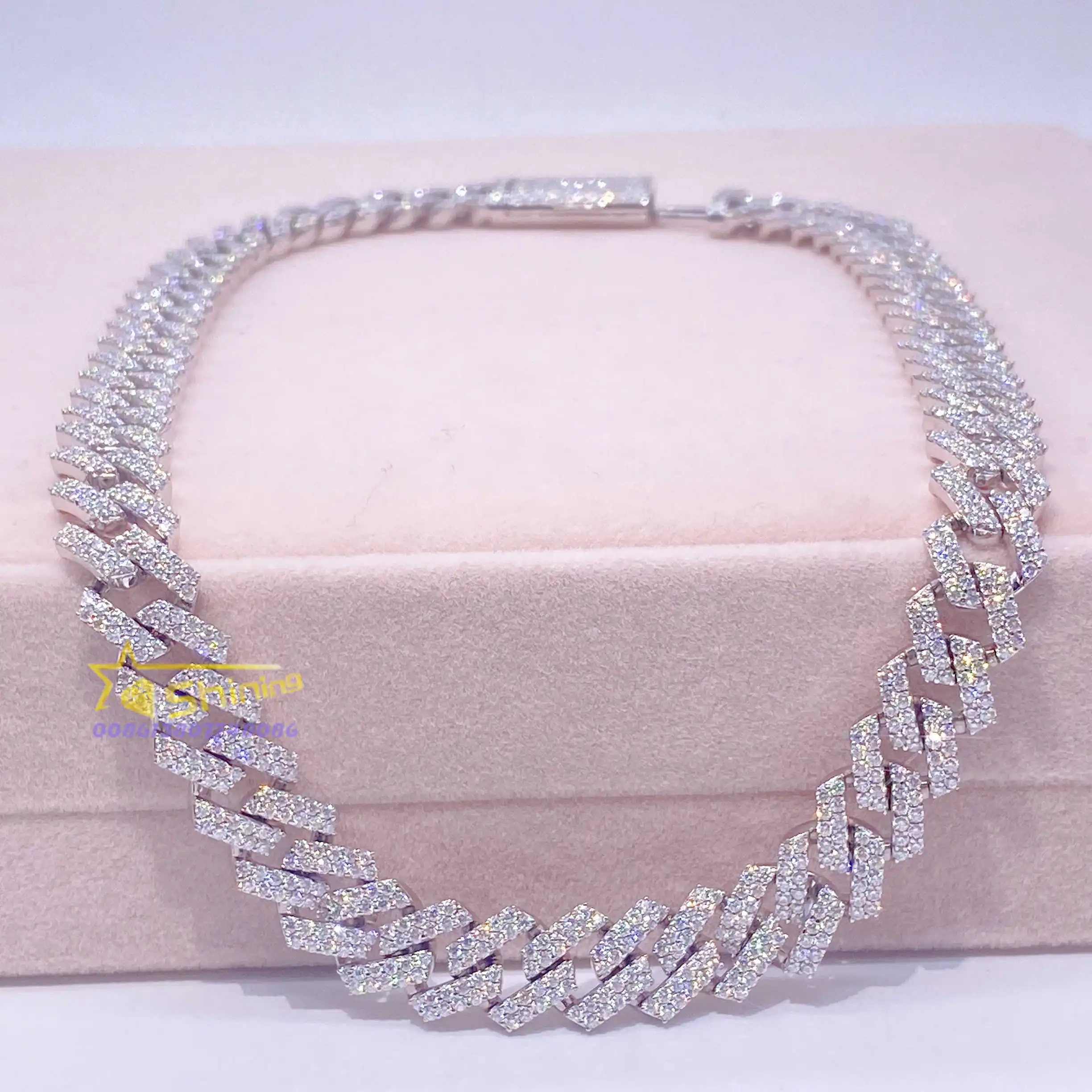 

Women Necklace Sterling Silver 925 Hip Hip Moissanite Chain Iced Out Cuban Link With GRA Certificate
