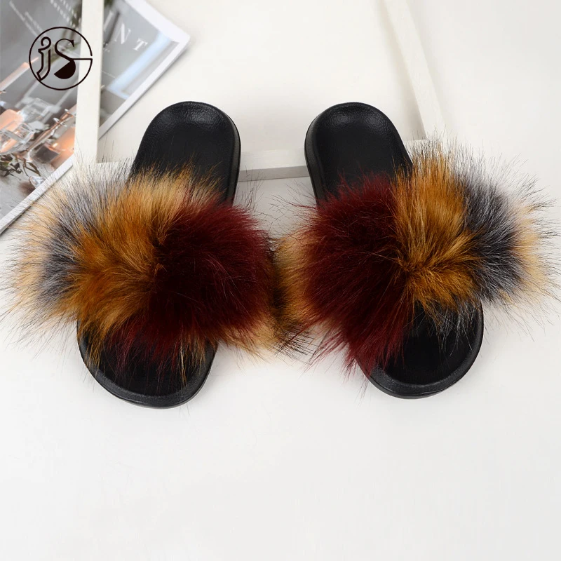 

2021 Hot Sales Furry Fluffy Slippers faux furry sandals Custom Women Fashion Popular Design Slides For Ladies, Picture