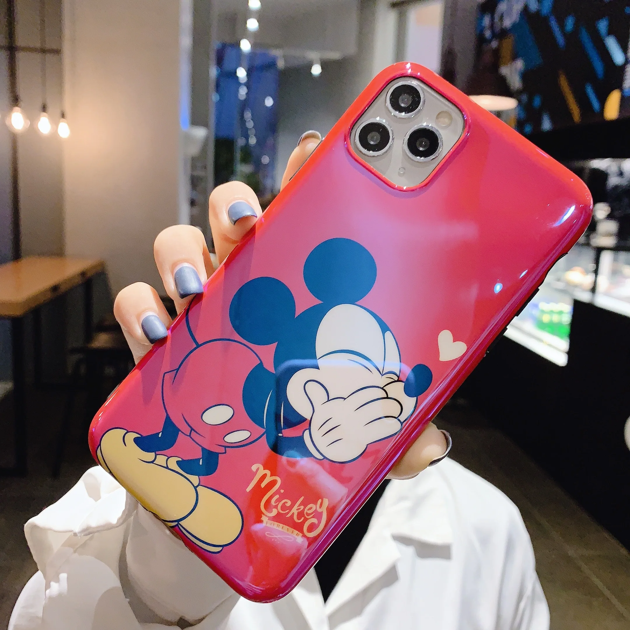 

Cute 2021 Anime Kiss Mickey Blue Light IMD Phone Cases For iPhone 12 Pro Max 8 Plus XR XS Max SE2020 Back Cover Cartoon IMD Case