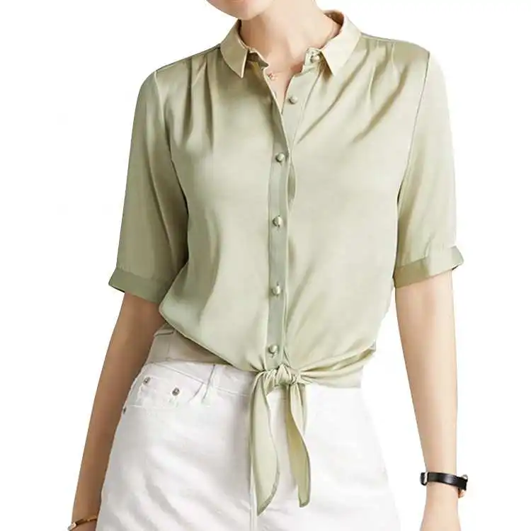 

Clothing manufacturer silk shirt women short sleeve blouse buttons blusas de mujer for summer casual wear