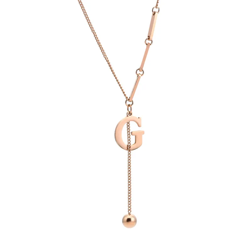 

Korea East Gate Rose Gold WOMEN Romantic Stainless Steel Letter G Pendant Jewelry Lariat Necklace for girl